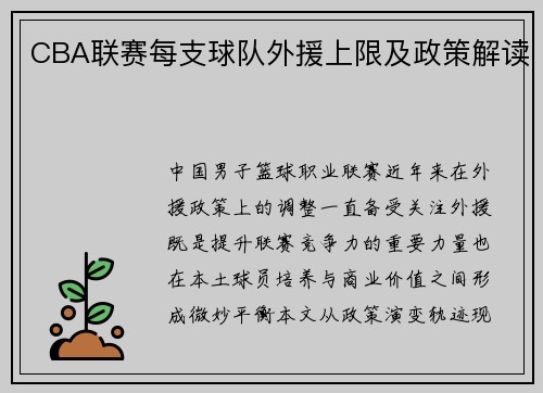 CBA联赛每支球队外援上限及政策解读